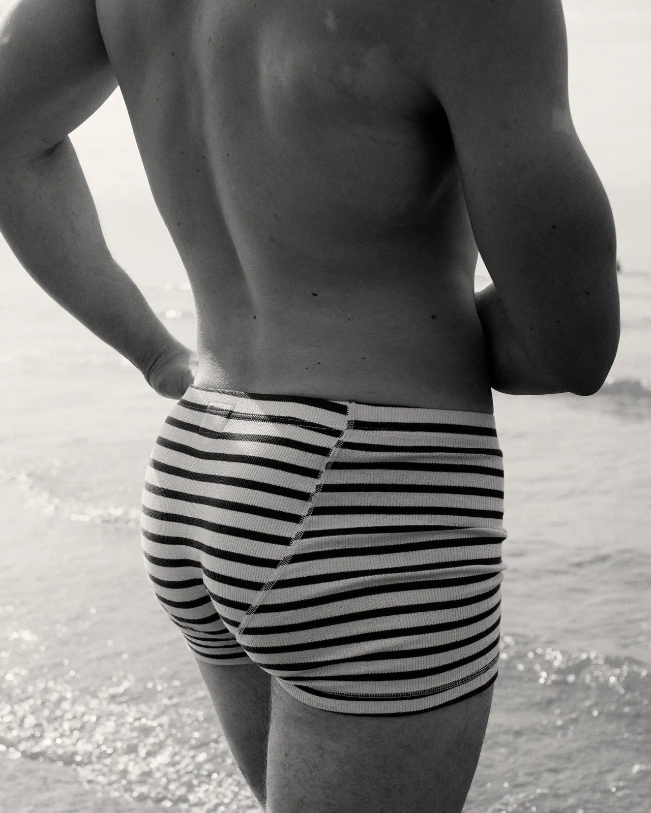 Men's wearing boxer brief breton stripe Albar, GOTS certified | Hemen Biarritz