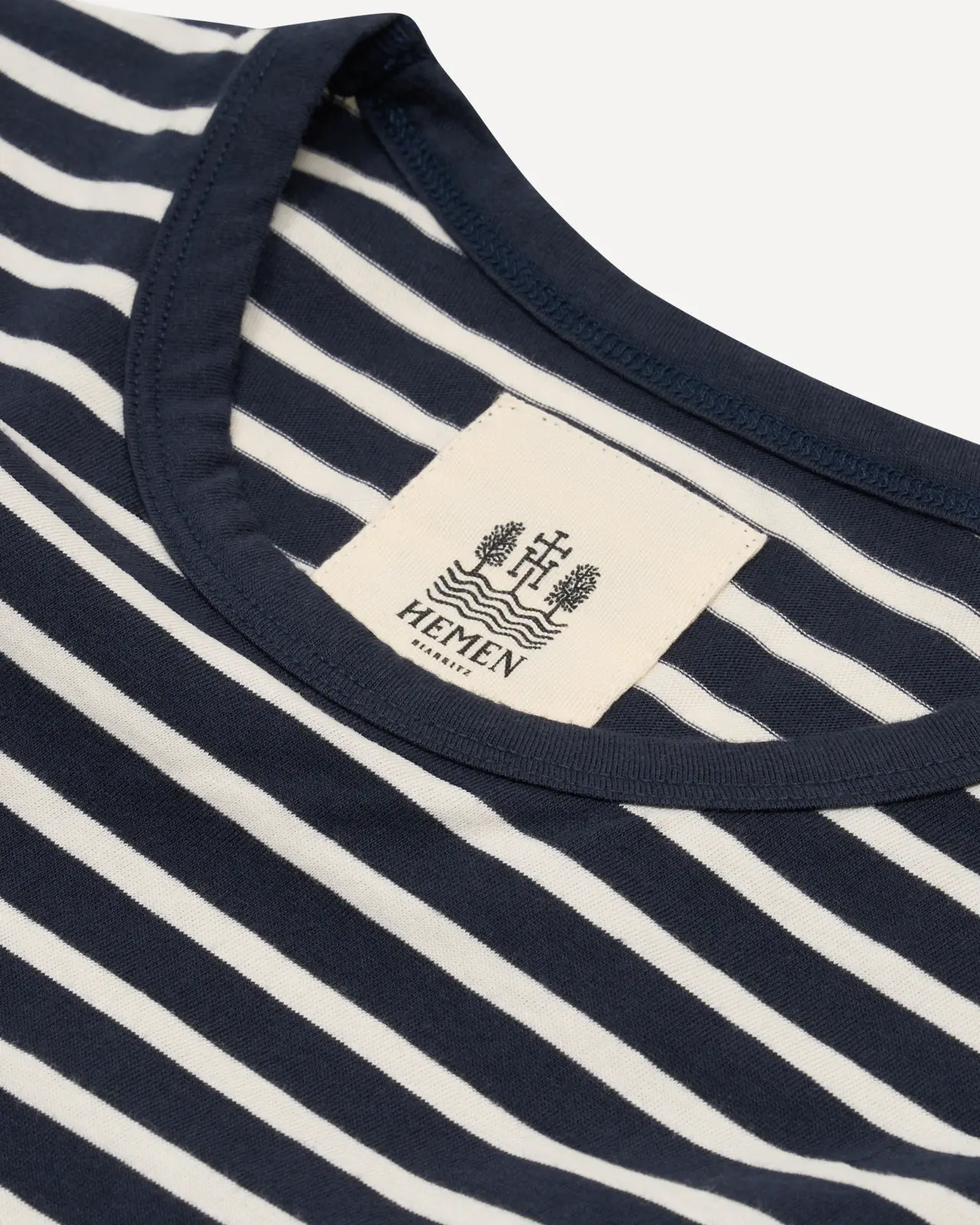 Men's T-shirt breton stripe deep marine detail 2 Dani Hemen Biarritz