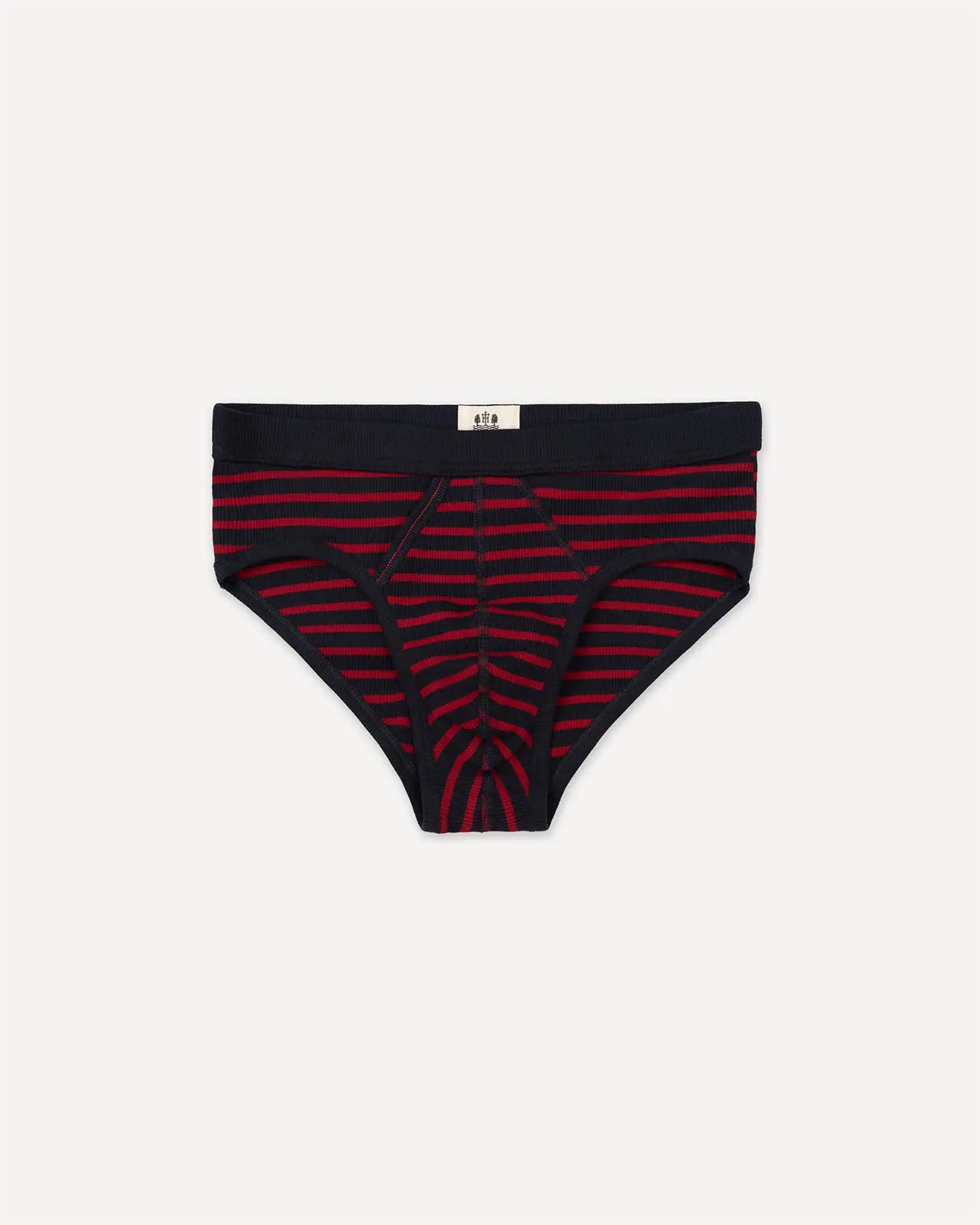 Men's brief breton stripe deep marine red front Etor Hemen Biarritz