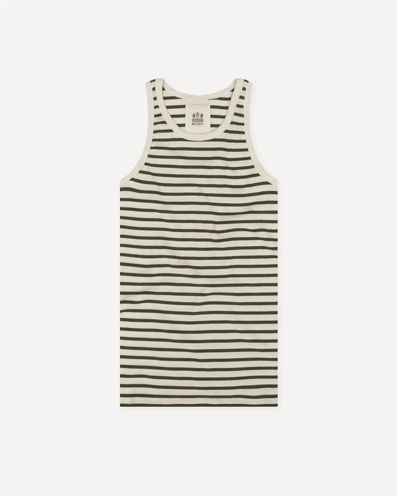 Men's tank top breton stripe khaki front Gari Hemen Biarritz