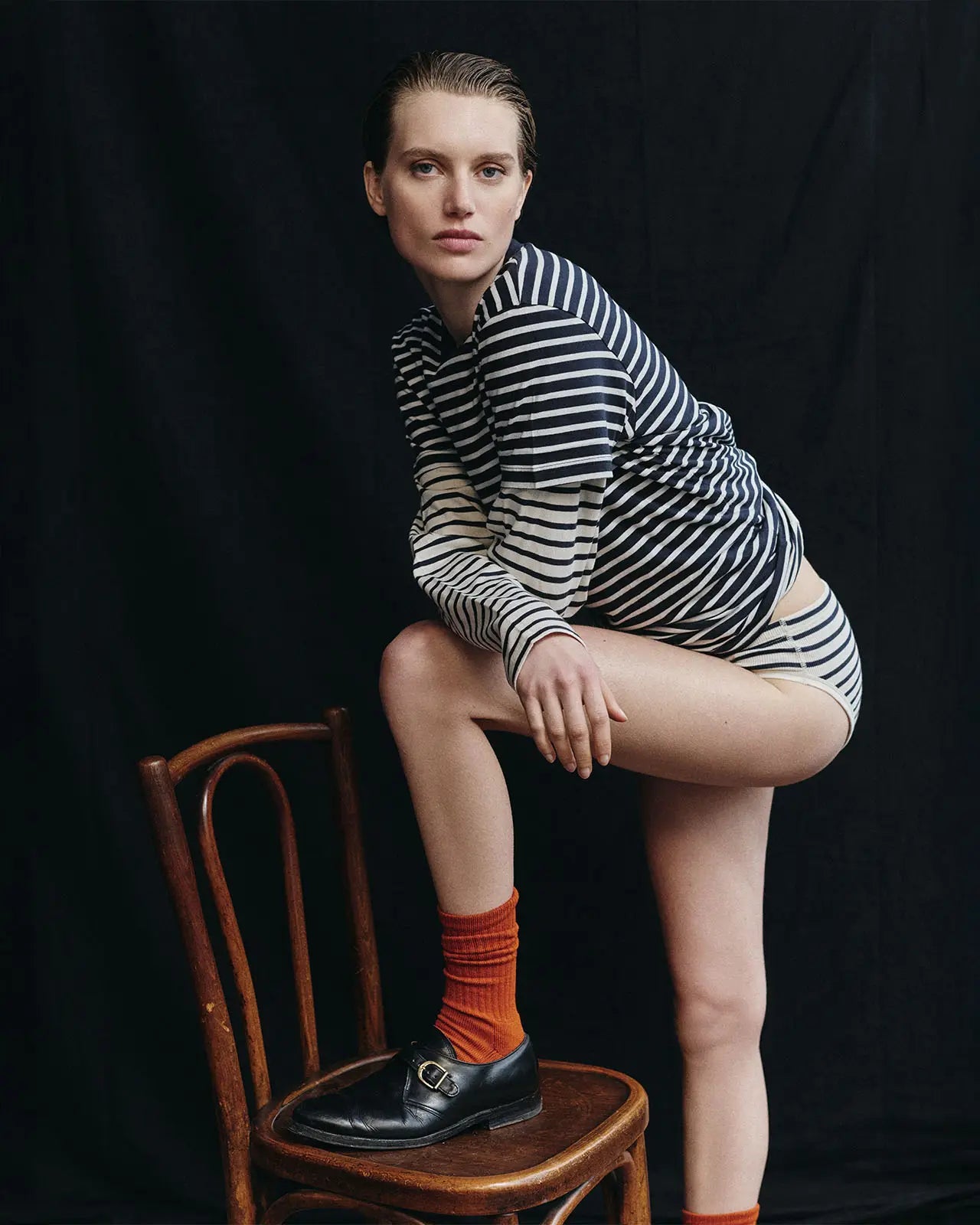 Breton stripe women's t-shirt in deep marine and stone— GOTS organic cotton, Hemen Joritz