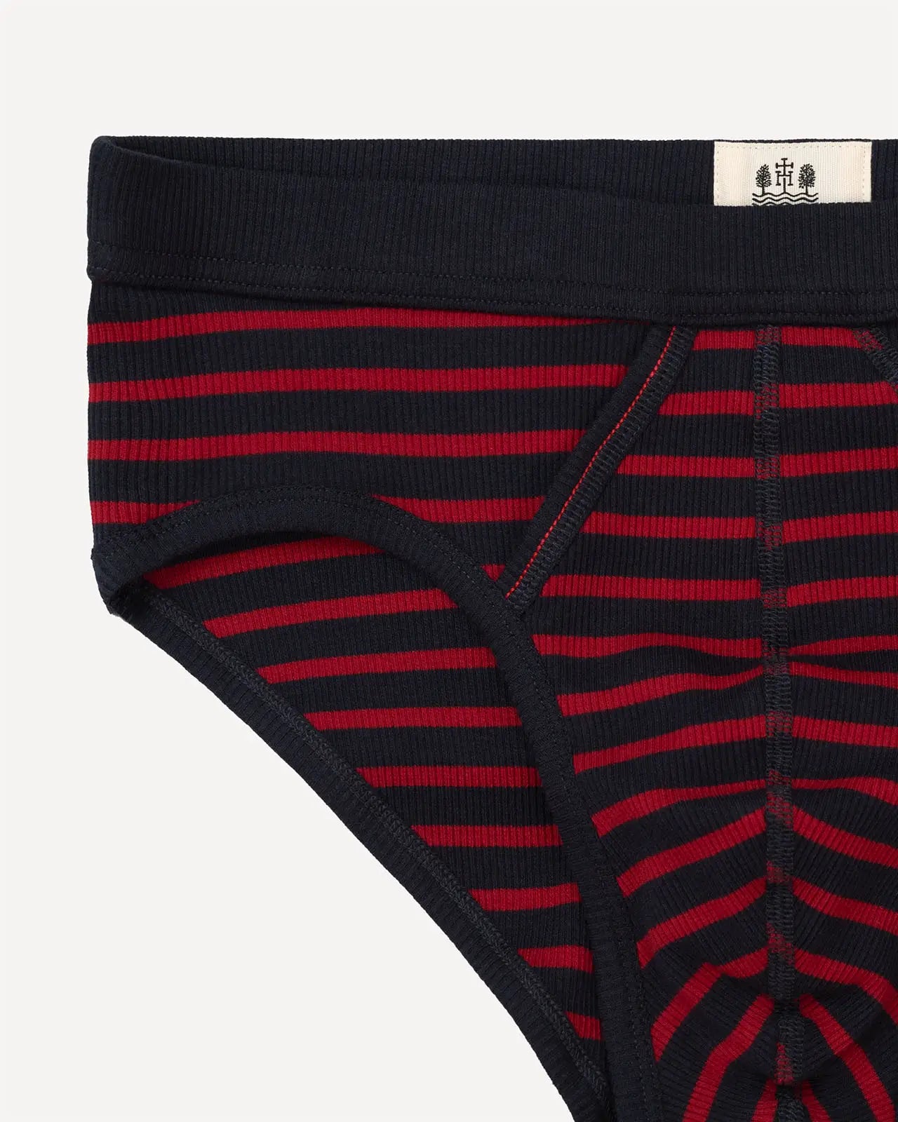 Men's brief breton stripe deep marine red detail Etor Hemen Biarritz