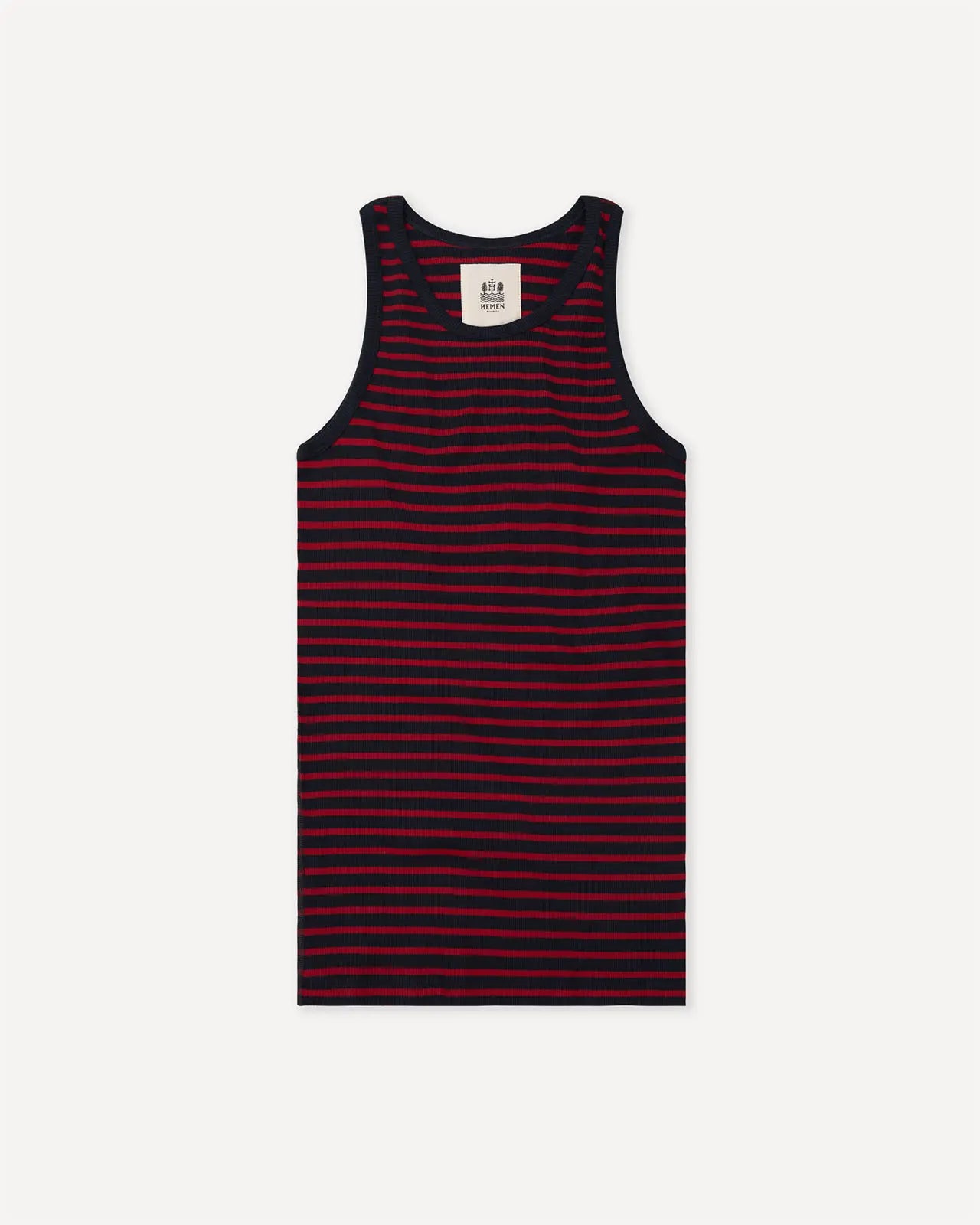 Men's tank top breton stripe marine red front Gari Hemen Biarritz