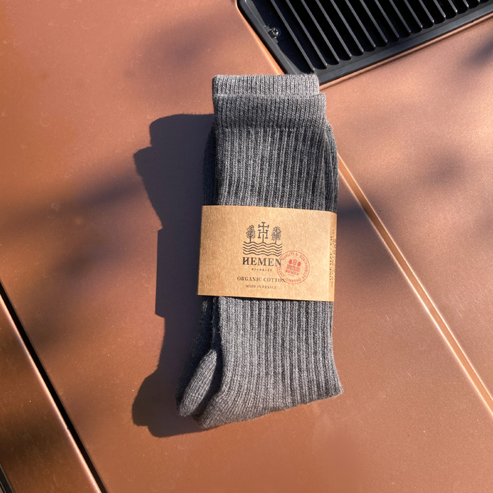 blue heathergrey socks hmn chaussette hemen made in france marque homme men coton bio sustainable